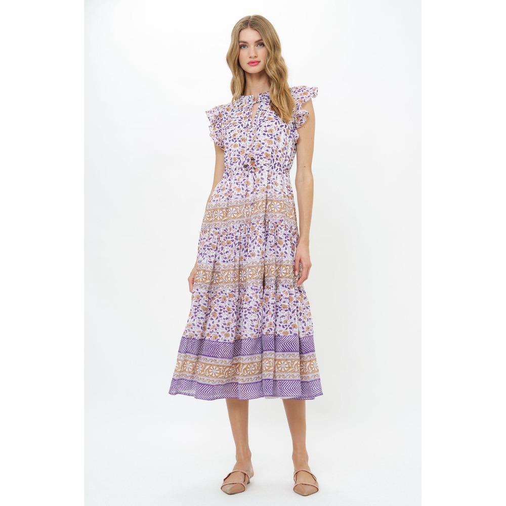 Oliphant NWT Cinched Flirty Midi Cotswold Navy Floral Cotton Dress- XL